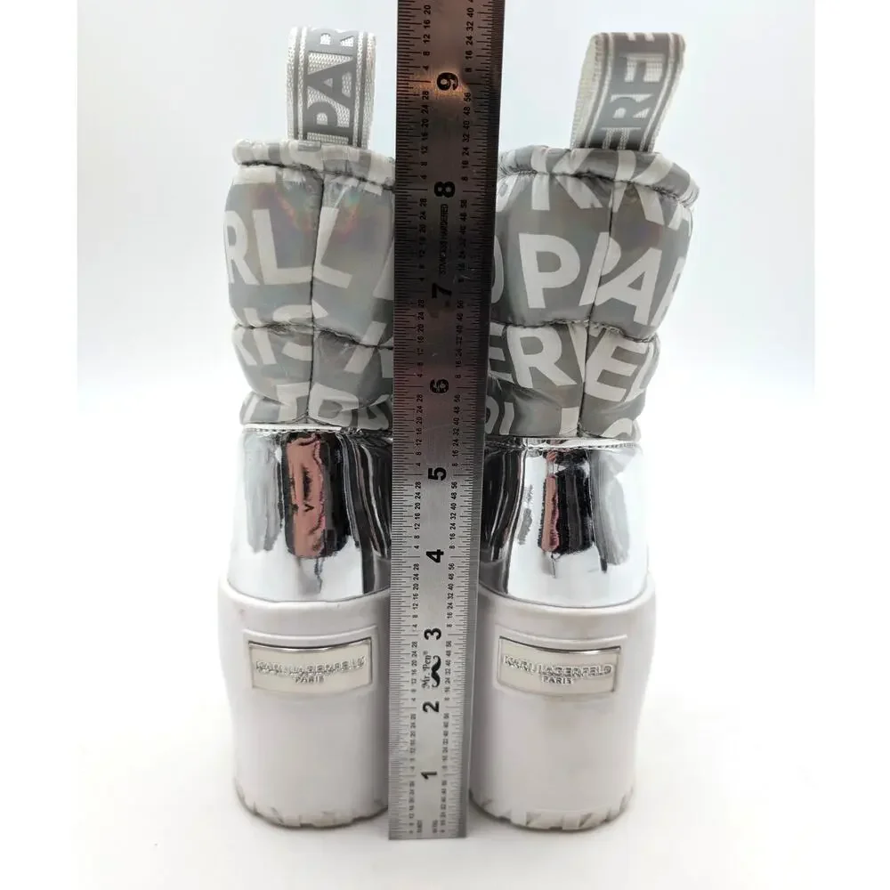 Karl Lagerfeld Paris Bronwyn Wedge Boots Women's Silver Size US5.5M EU35.5